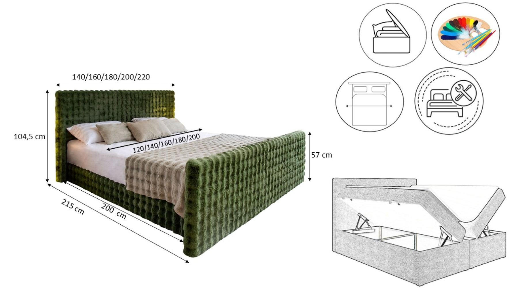 Thumbnail - Kaiser Möbel Boxbett, Grün, Textil, H2, Rechteckig, 120x200 cm, Schlafzimmer, Betten, Boxspringbetten