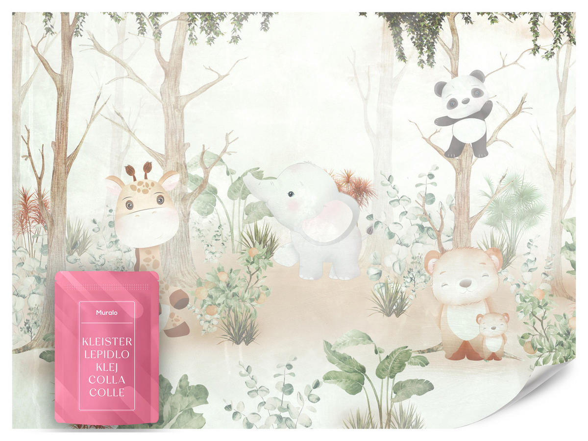 FOTOTAPETE für Kinder Tiere Wald Pflanzen 300x210 - Beige/Orange, Papier (300/210cm) - Muralo