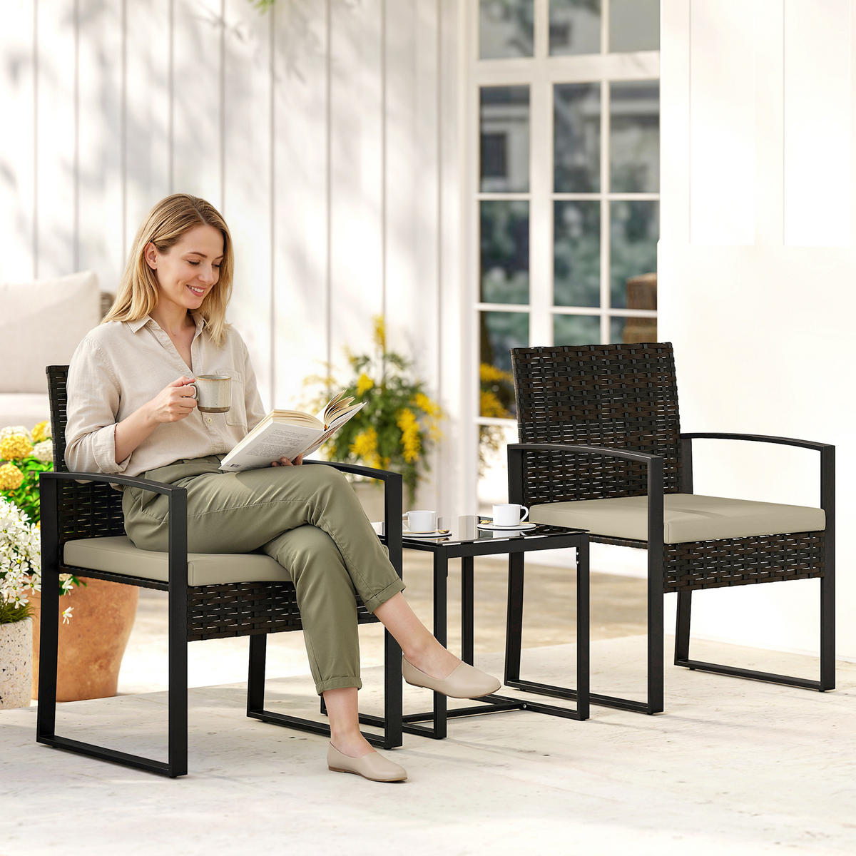 GARTENSITZGRUPPE 2er-Set DE-13702 mit Glastisch Braun - Braun, Metall - ComfortXL