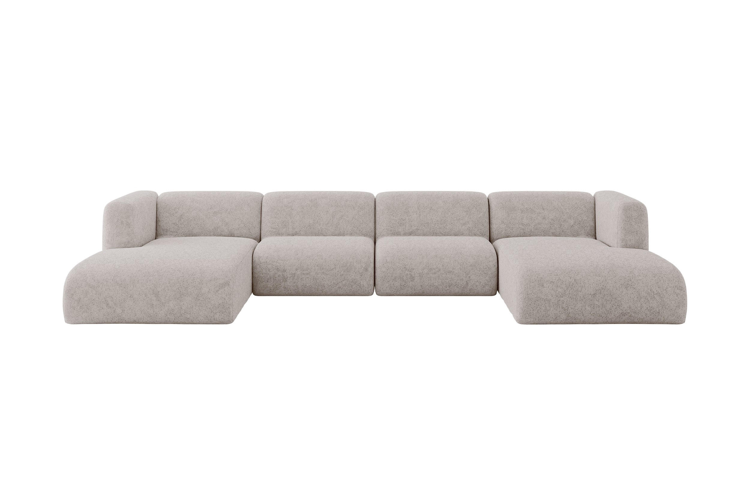 WOHNLANDSCHAFT MIRA-U2 408x179x70 Hellgrau Velours - Hellgrau/Schwarz, Holzwerkstoff/Kunststoff (408/70/179cm) - ALTDECOR