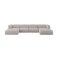 WOHNLANDSCHAFT MIRA-U2 408x179x70 Hellgrau Velours - Hellgrau/Schwarz, Holzwerkstoff/Kunststoff (408/70/179cm) - ALTDECOR