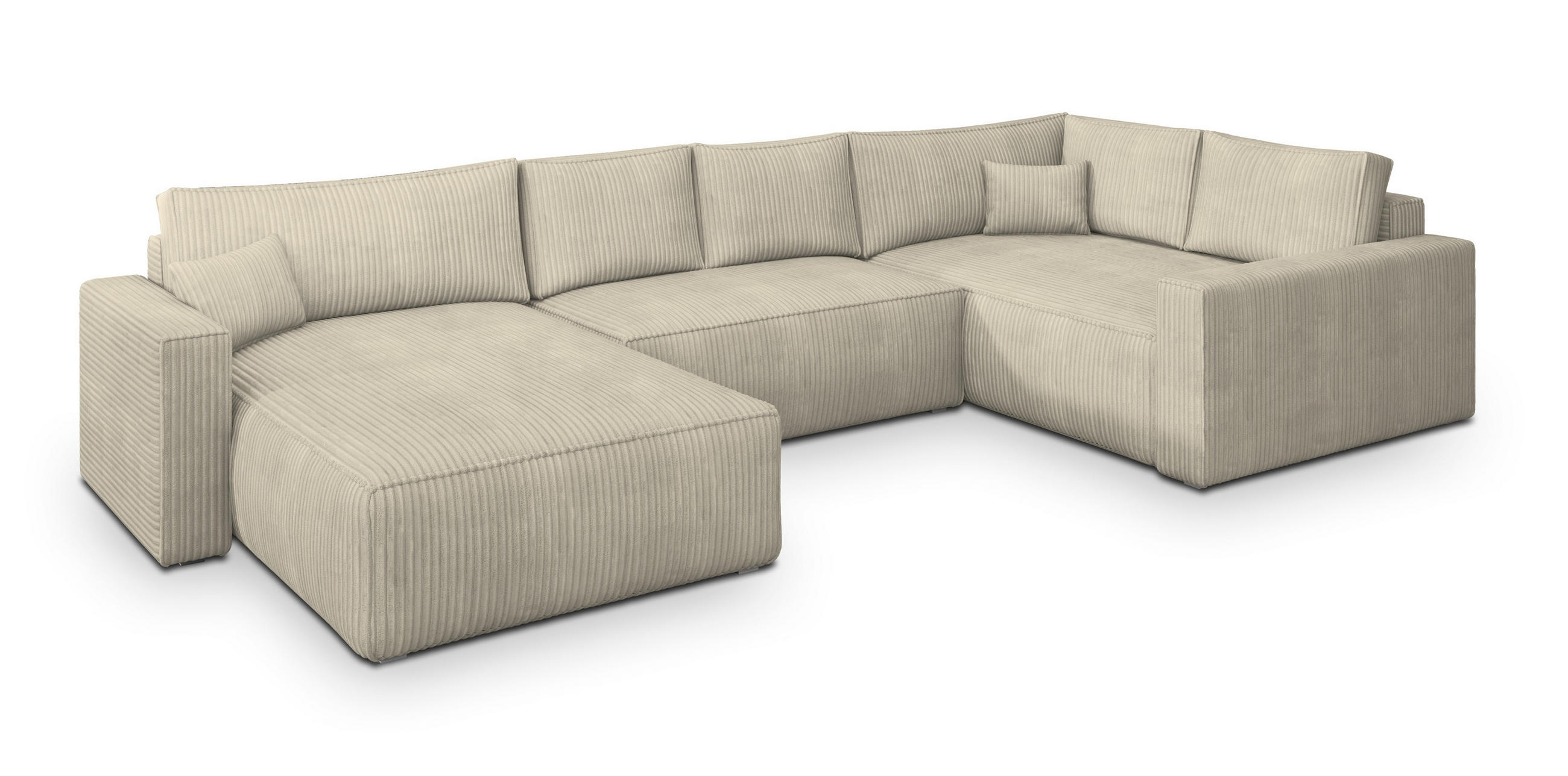 WOHNLANDSCHAFT VELAMI R-S Creme Kordstoff mit Schlaffunktion - Creme, Holz (365/83/194cm) - MASSENO