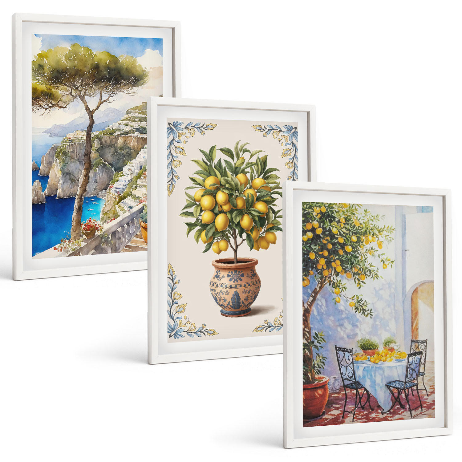 BILDER SET 3er Set - 40x60 cm Weißer Rahmen - Tisch aus Zitronenbaum - Weiß, Kunststoff (40/60cm) - TULUP
