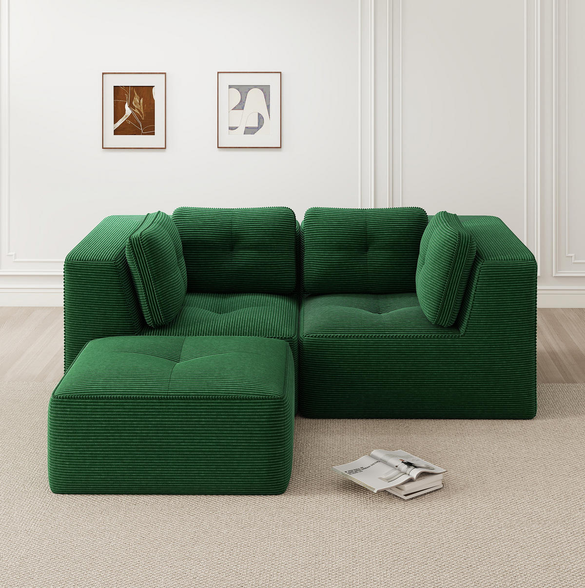 ECKSOFA 208/177/69 cm grün aus Cordstoff modular und ohne Aufbau - Grün, Textil (177/208cm) - OKWISH
