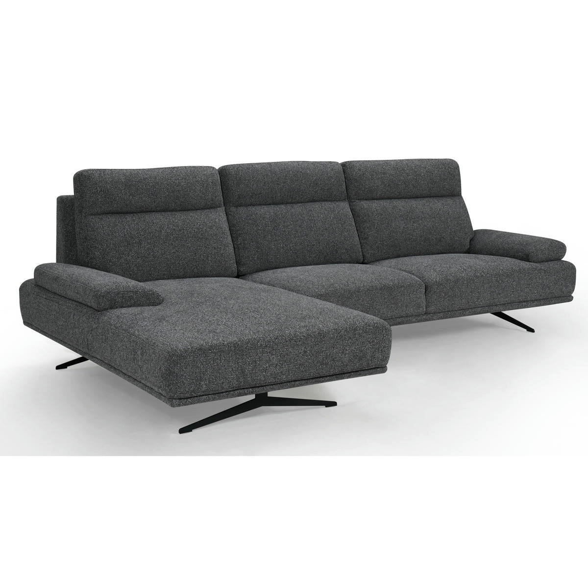 ECKSOFA Webstoff Grau - Schwarz/Grau, Textil/Metall (304/176cm) - Furnhouse