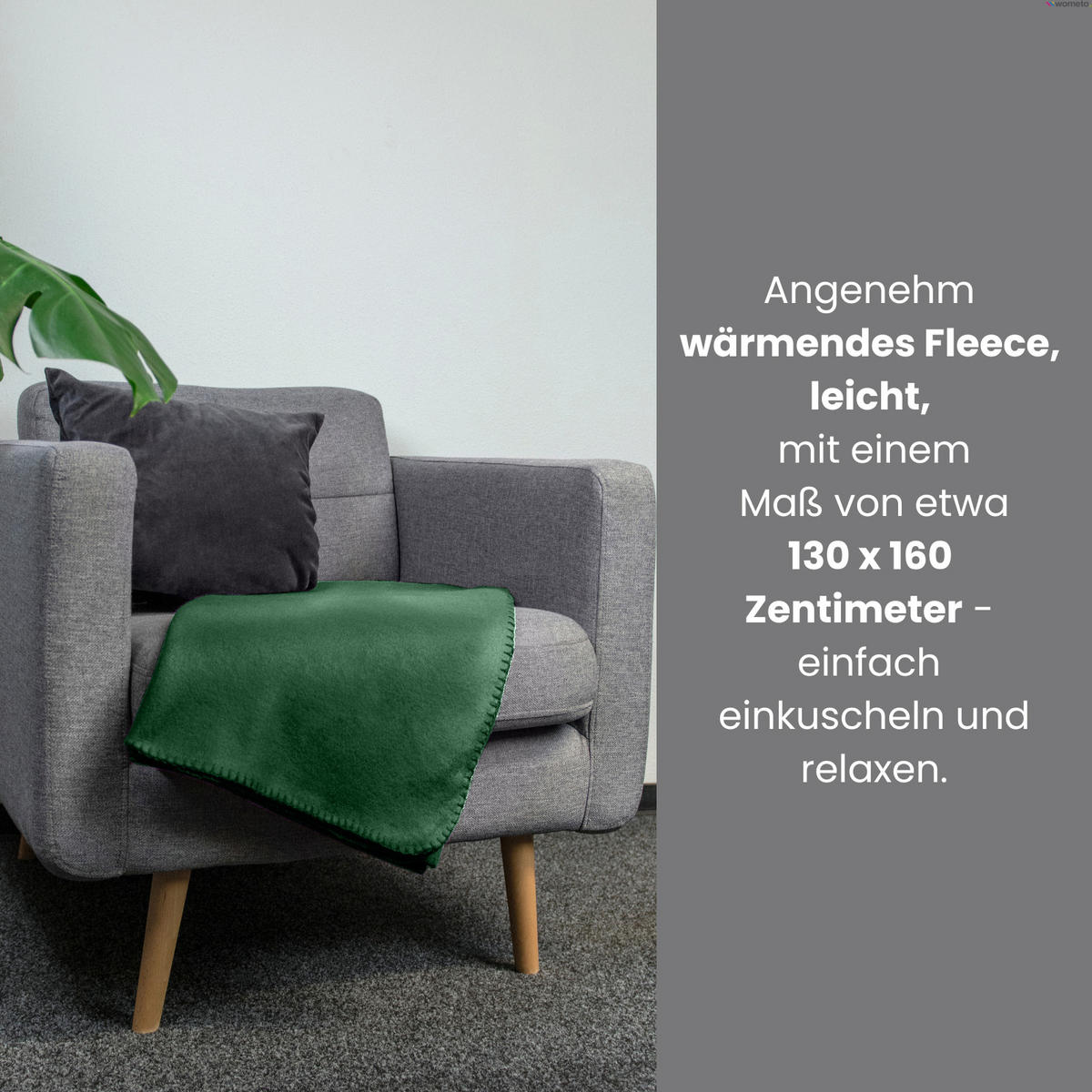 FLEECEDECKE 10er Set schwarz 130/160 cm Kettelrand Anti-Pilling - Dunkelgrün, Textil (130/160cm) - wometo