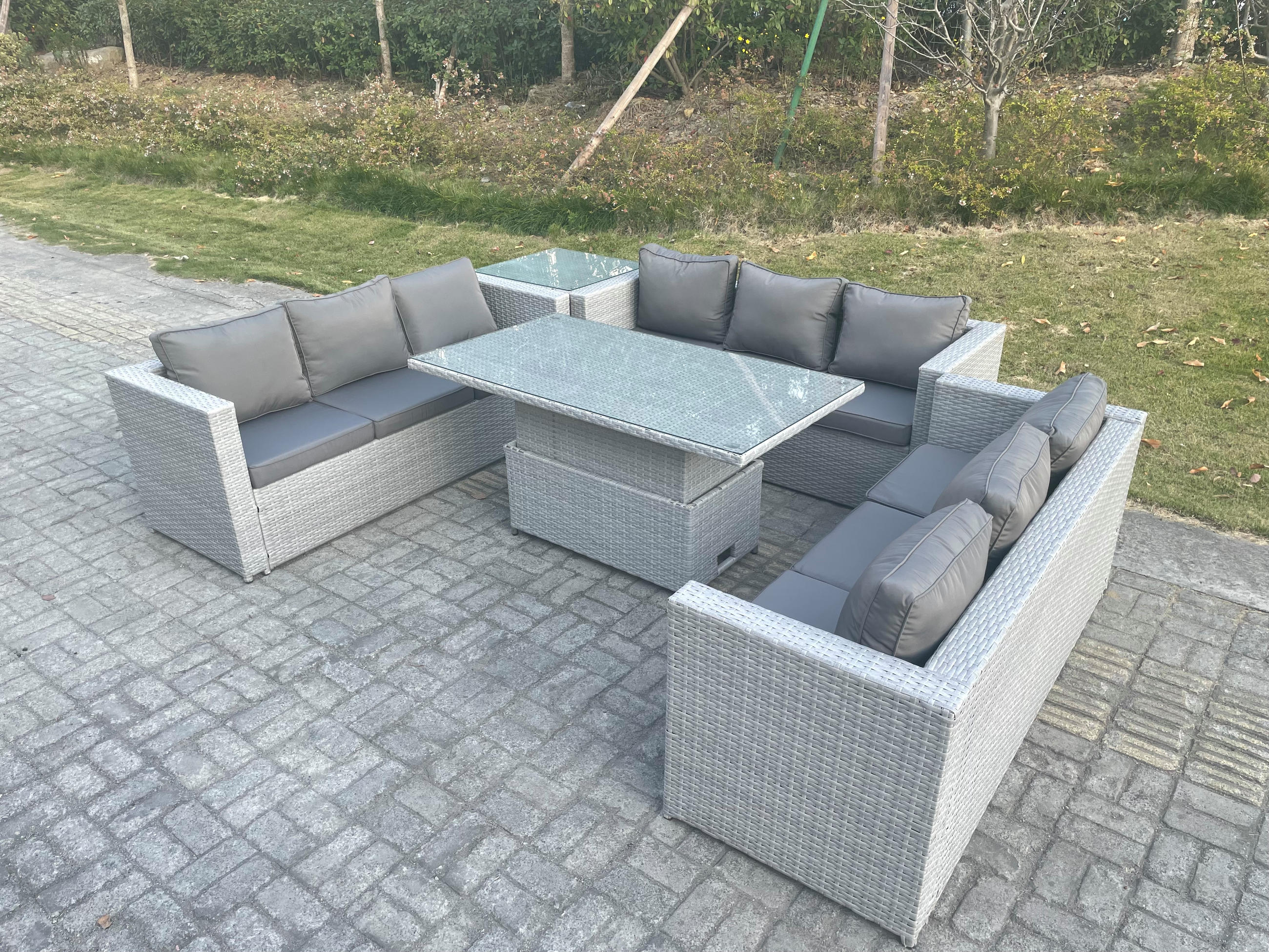 GARTENMÖBEL SET Polyrattan Helles Grau 5-teilige - Hellgrau, Metall - Fimous