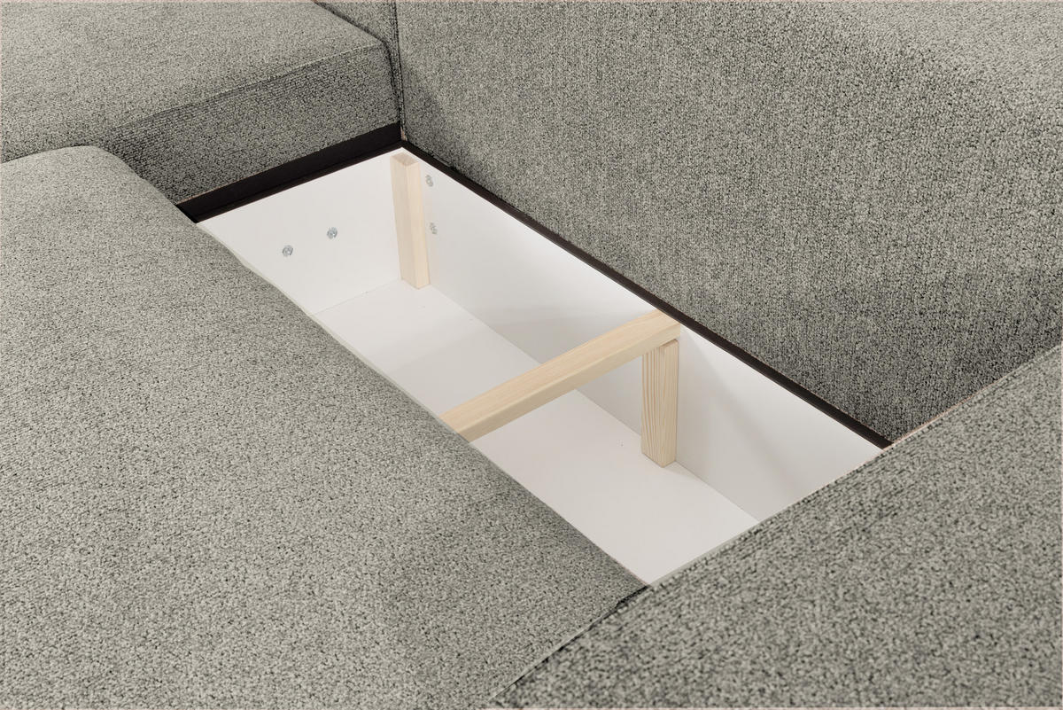 ECKSOFA LUNA mit Bettkasten und Schlaffunktion, Hellgrau - Hellgrau, Textil (271/195cm) - KS Home Concept