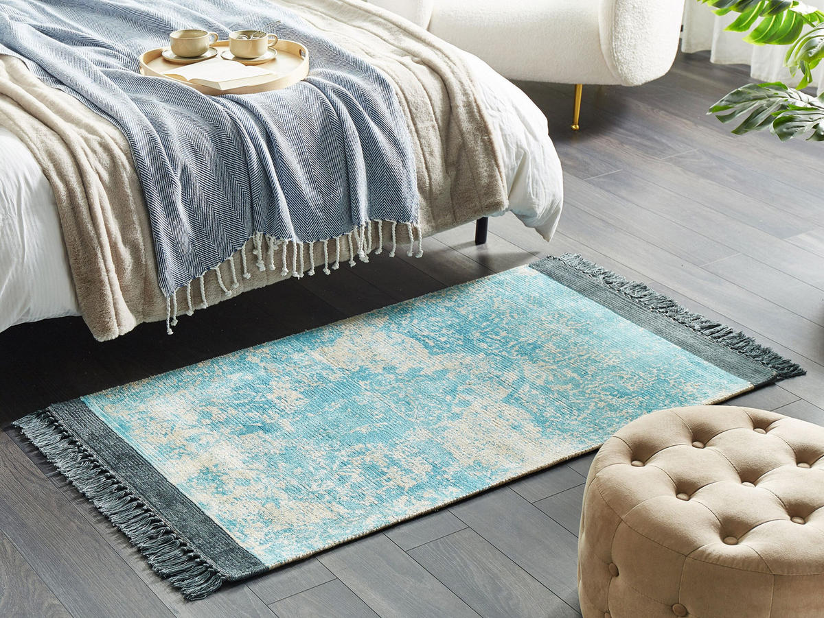 KURZFLOR-TEPPICH Akarsu 150/80 cm - Blau, Naturmaterialien (80/150cm) - Beliani