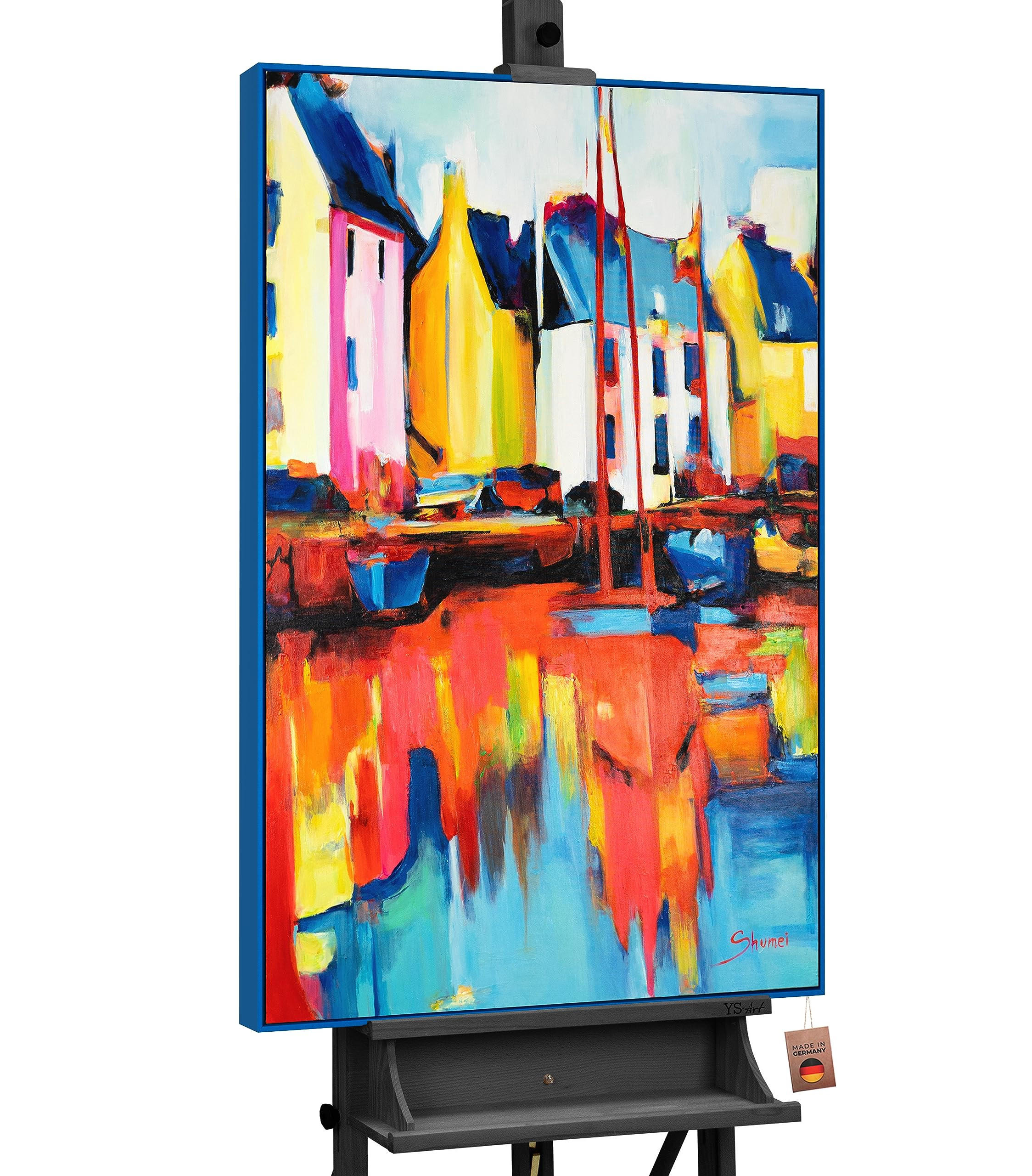 GEMÄLDE Yachten und Hafen Schattenfugenrahmen Blau 120x80 cm - Blau, Holz (120/80cm) - YS-art gallery