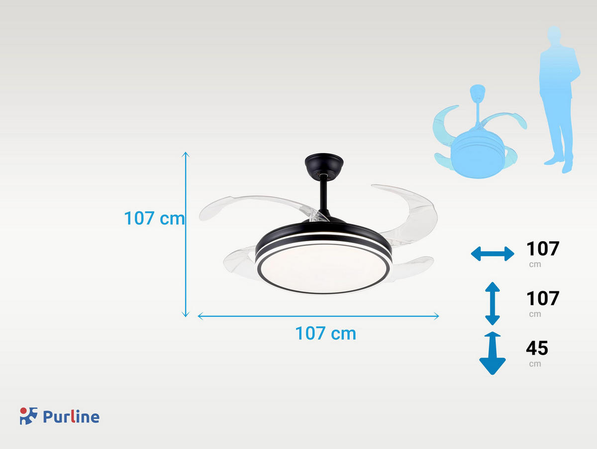 LED-DECKENLAMPE Negro mit integriertem Ventilator 60 W - Schwarz, Kunststoff (45/107/107cm) - Purline