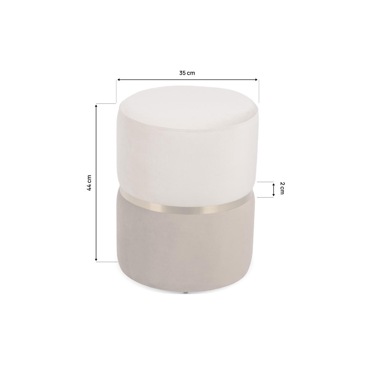 POUF Louise aus beigem Samt und goldenem Metall - Beige, Holzwerkstoff/Textil (35/44/35cm) - Sicaan