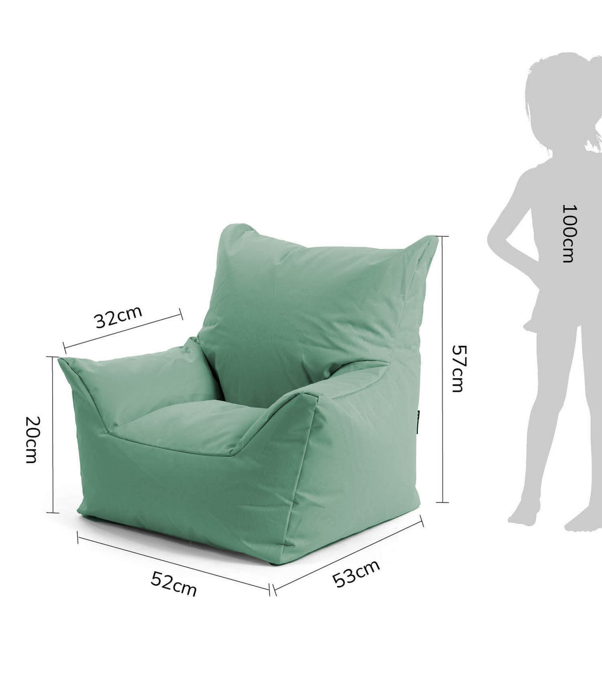 OOUTDOOR-KINDER-SITZSACK Der Gartenzwerg - Mintgrün/Grün, Textil (52/57/53cm) - Mokebo