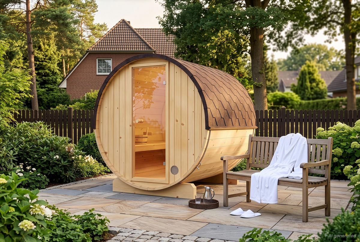 FASSSAUNA Holz Mini S - Naturfarben, Holz (199/215/220cm) - FinnTherm