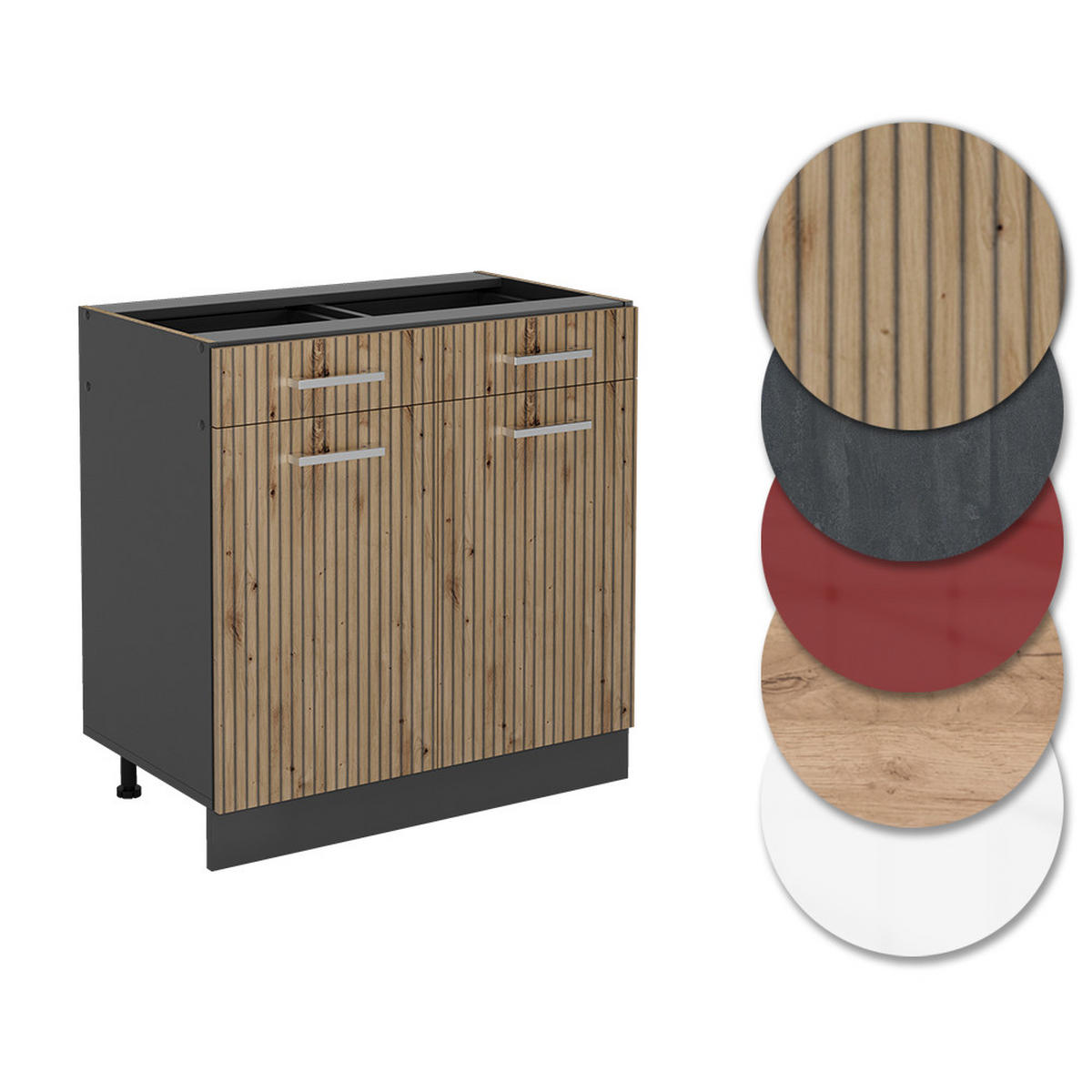 KÜCHENUNTERSCHRANK R-Line Artisan-Eiche 80 cm, AP Eiche - Anthrazit/Eiche Artisan, Holzwerkstoff (80/81.6/60cm) - Vicco