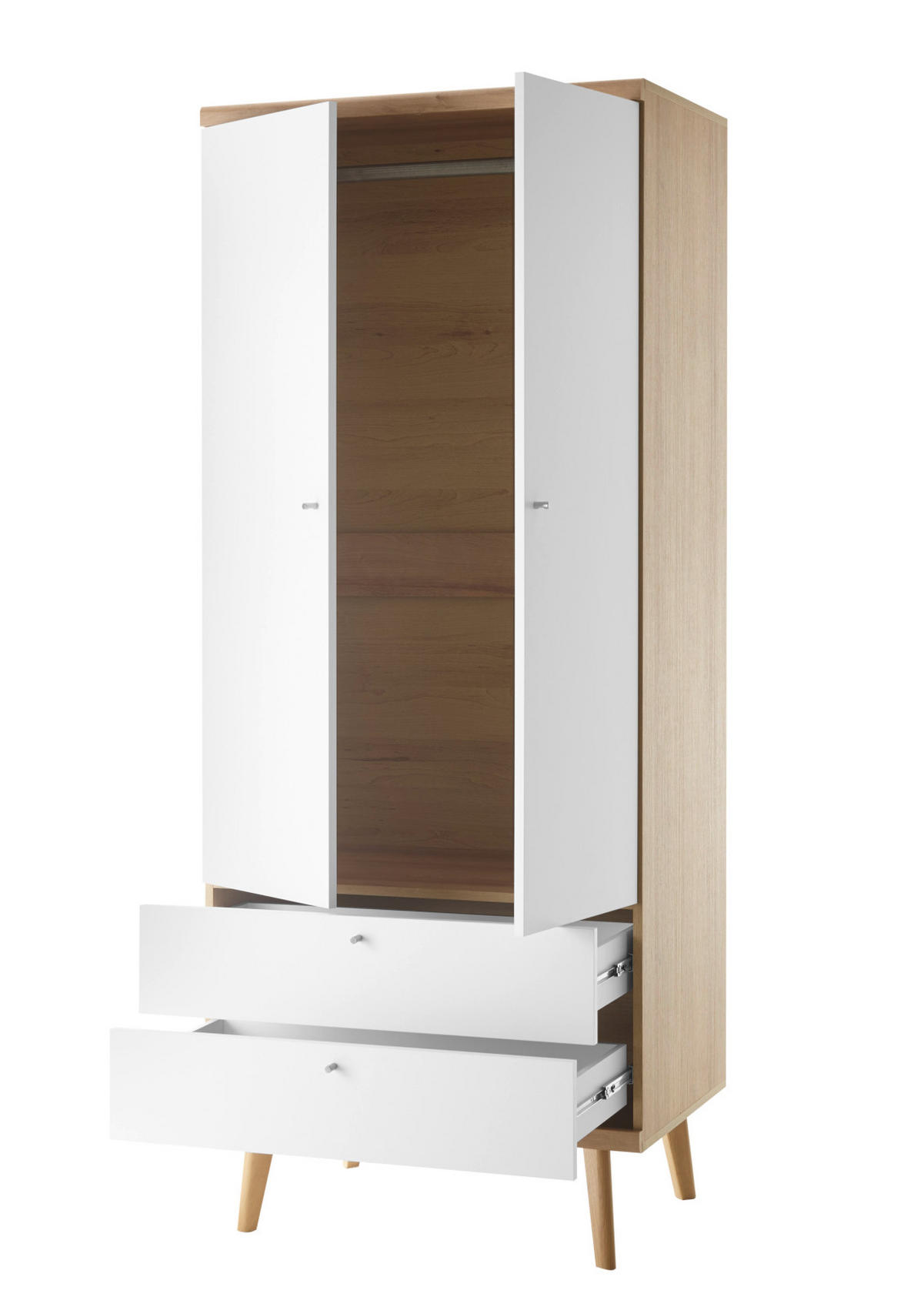 KLEIDERSCHRANK weiß, Eiche Riviera, Drehtürenschrank 2-türig skandinavisch, 80 x 197 cm - Eichefarben/Weiß, Holz/Holzwerkstoff (80/197/56cm) - Furn.Design