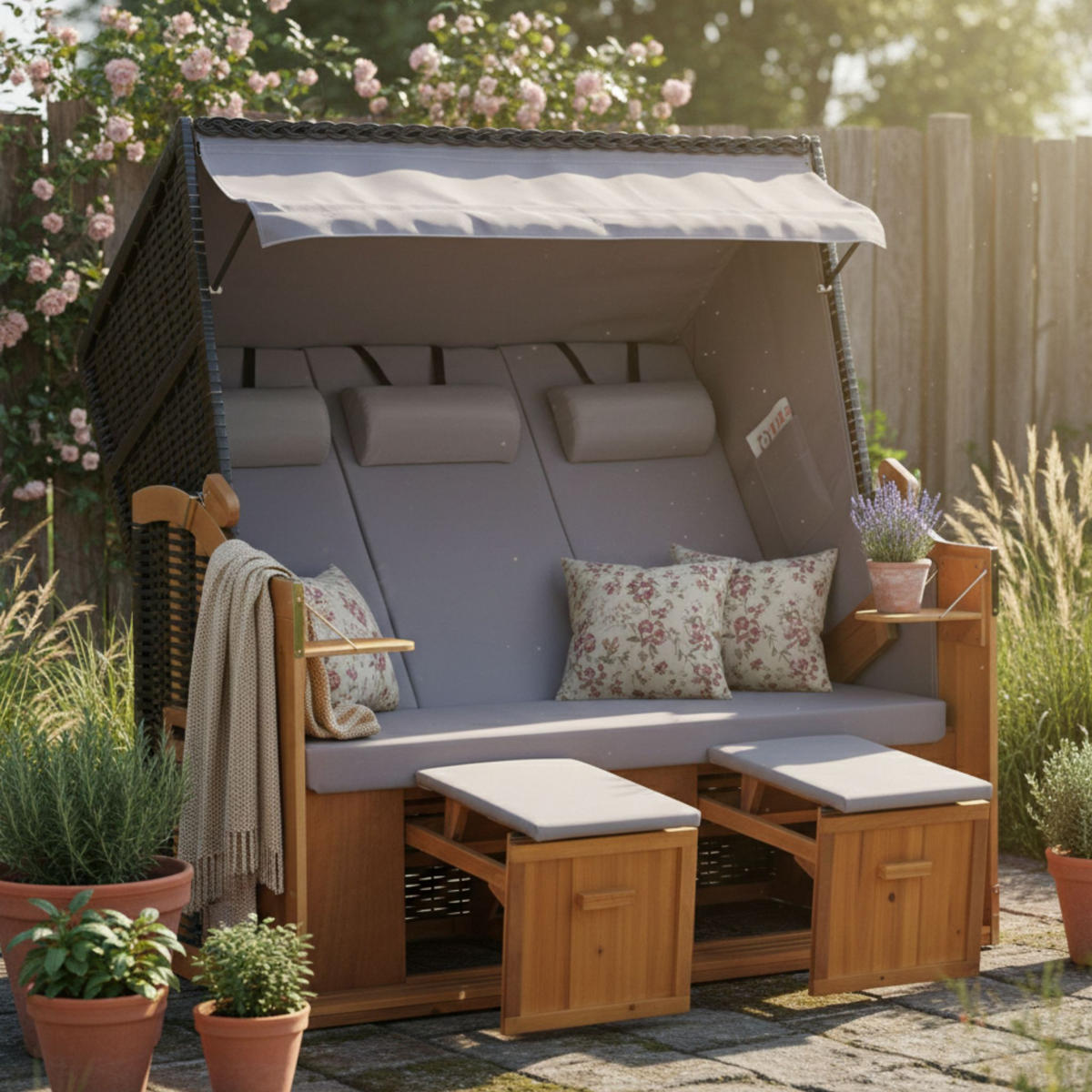 STRANDKORB XXL Ostsee 3Sitzer PE Schwarz - Graubraun/Braun, Metall (160/160/80cm) - Mr. Deko