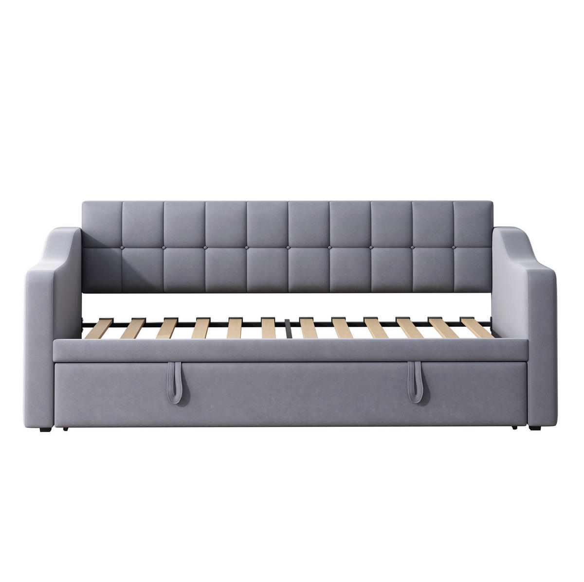 POLSTERBETT 90/190 cm Grau Samtstoff mit Steckdosen und Stauraum - Grau, Textil (90/190cm) - OKWISH