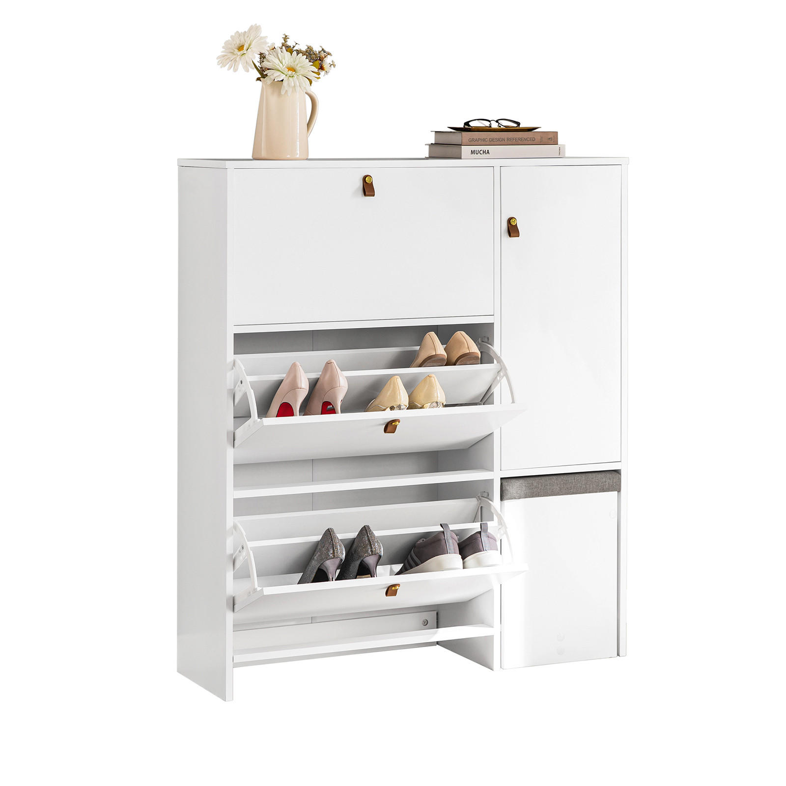 SCHUHSCHRANK Weiß - Weiß, Holzwerkstoff (95/121/30cm) - SoBuy
