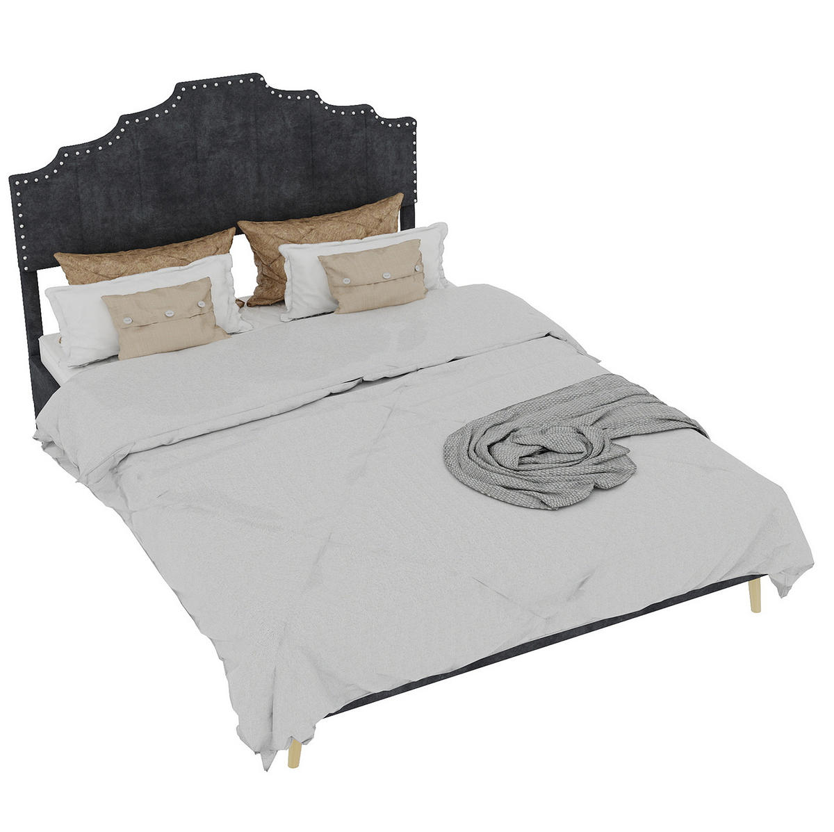 POLSTERBETT 160/200 cm mit geometrischem Kopfteil, stabilem Lattenrost und Stoffbezug, Grau - Grau, Textil (160/200cm) - Redom