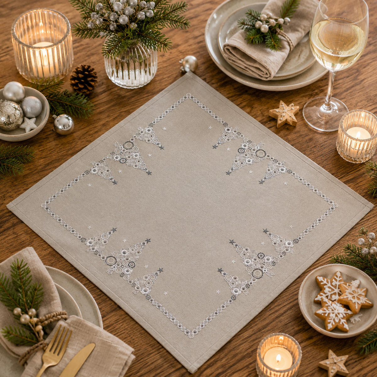 TISCHDECKE 85/85 cm Tannenbaum Natur Weihnachten - Naturfarben, Textil (85/85cm) - TiborTex