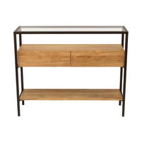 KONSOLE Massiv Mangoholz Glasplatte 2 Schubladen B100 SITA - Eiche Bianco, Holz (100/30/80cm) - Miliboo