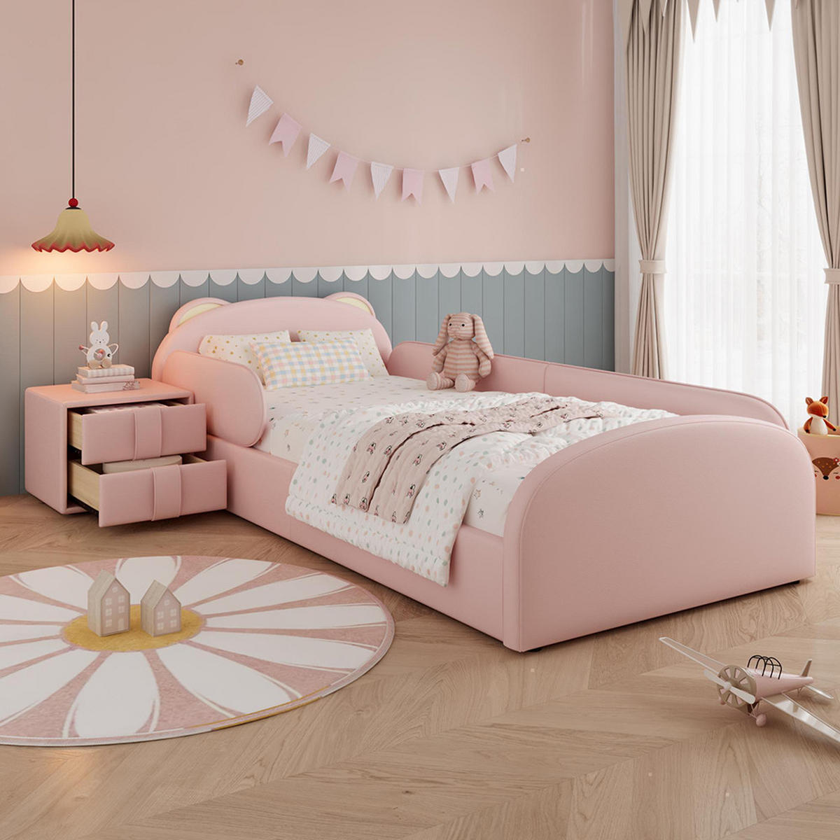 DJECJA POSTELJA 90x200 cm s noćnim ormarićem u ružičastoj boji - pink, koža (93/211cm) - KOMHTOM
