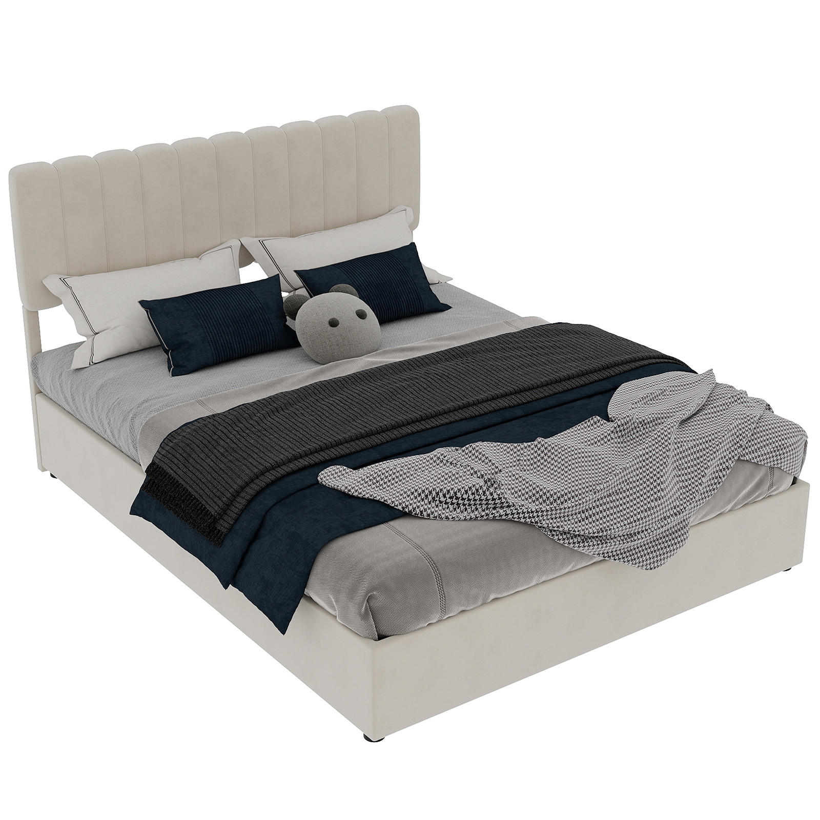 POLSTERBETT 160/200 cm in Beige Samt - Beige, Holzwerkstoff/Textil (160/200cm) - WISHDOR