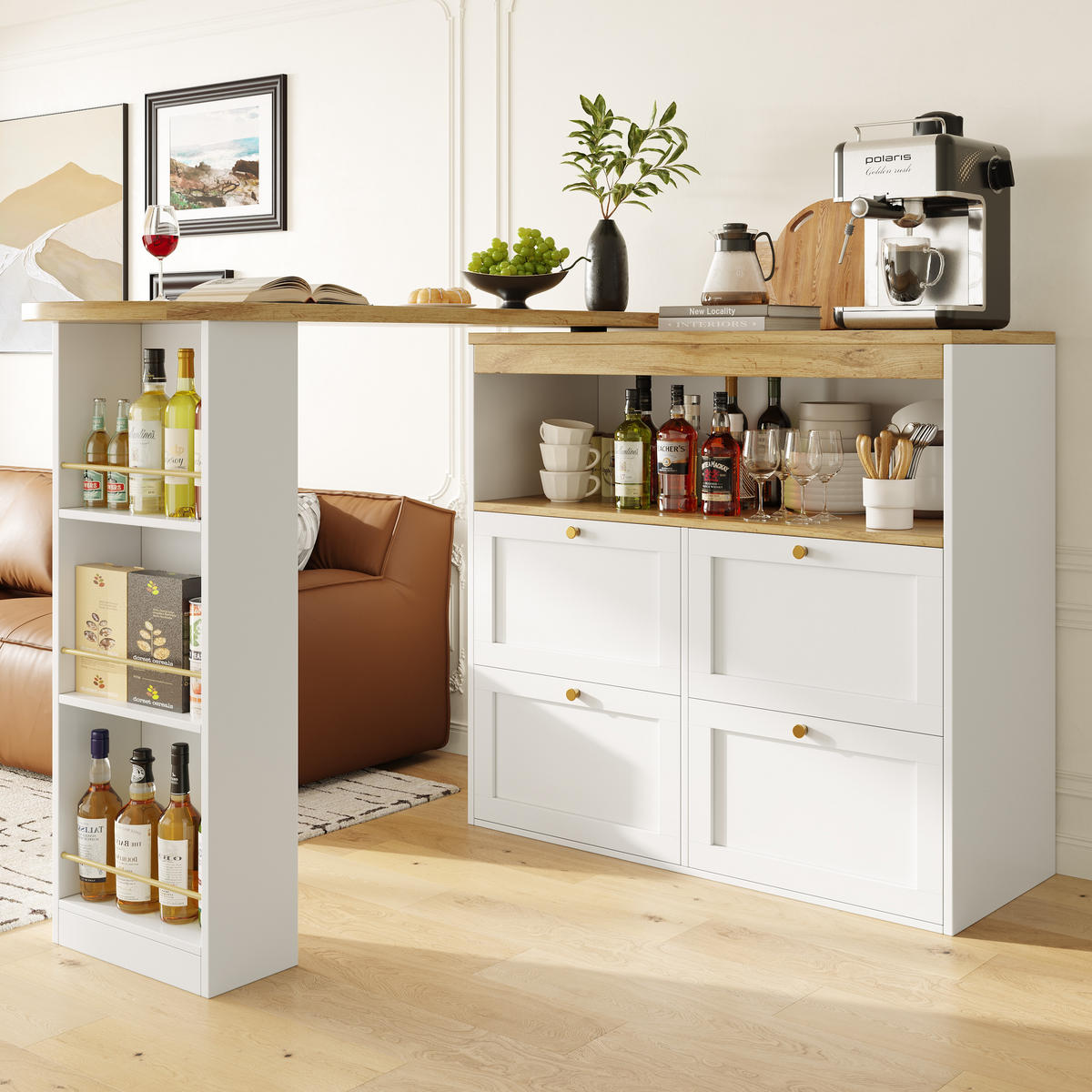 L-FÖRMIGER Schrank 105x39x102cm Weiß mit drehbarem Seitenrahmen & 4 Schubladen - Weiß, Holzwerkstoff (105/102/39cm) - Modfu