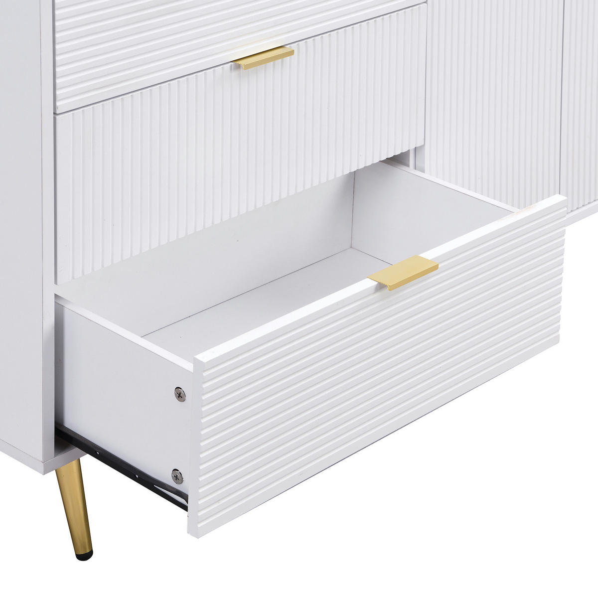 SIDEBOARD 120/38/80.5 cm Weiß/Gold aus MDF mit 3 Schubladen und 2 Türen - Weiß, Holzwerkstoff (38/80.5/120cm) - OKMYHOME