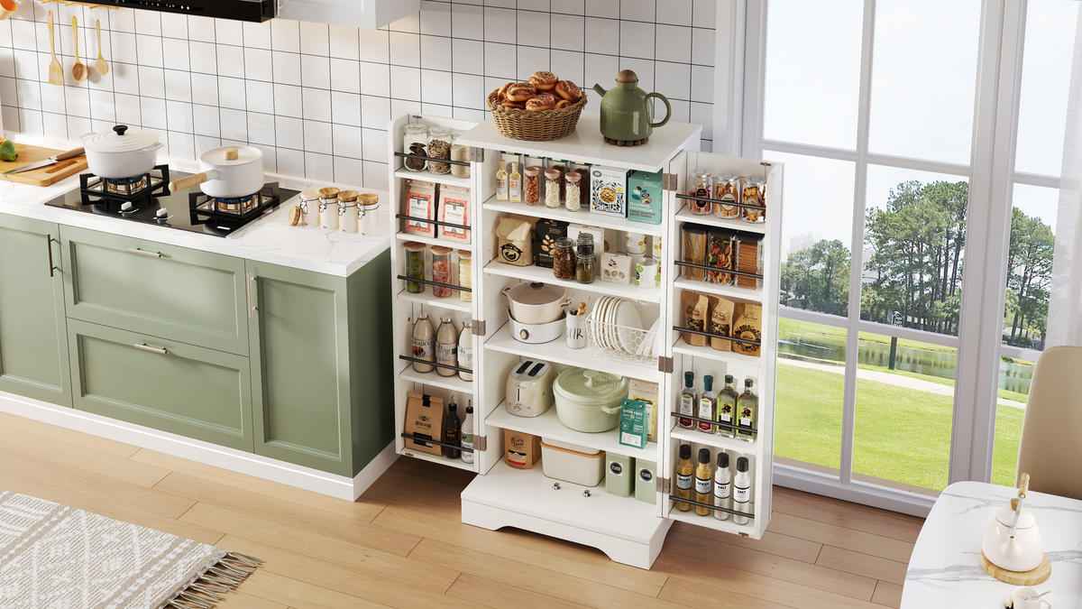 HOCHSCHRANK mit LED-Sensorlicht, 3D-Wellenmuster aus MDF, verstellbares Regal, 120/60/40 cm, Weiß - Weiß, Holzwerkstoff (60/120/40cm) - Redom