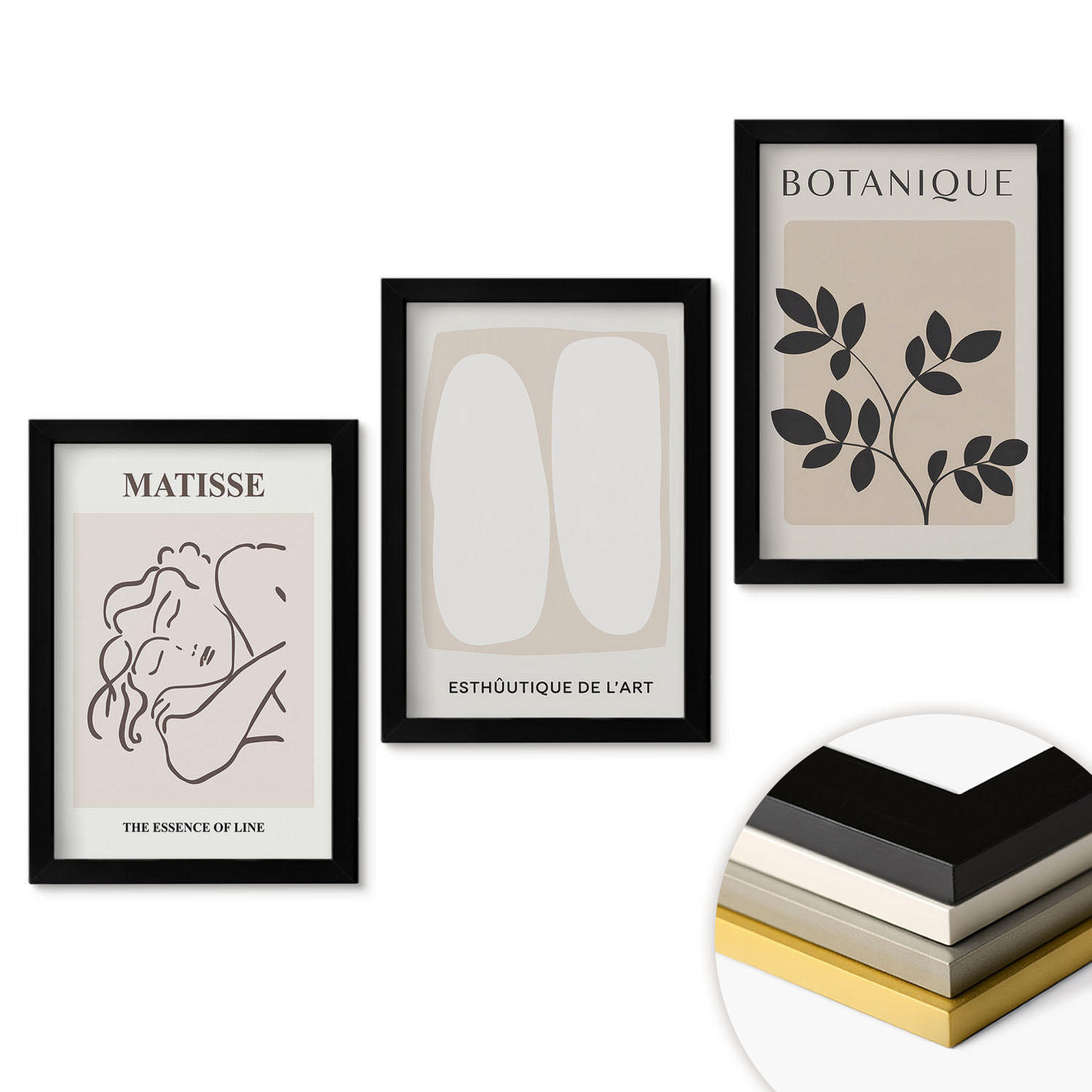WANDBILDER 3er-Set - 20x30 cm Schwarzer Rahmen - Matisses stilvolle Pflanzenbilder - Schwarz, Kunststoff (20/30cm) - ArtPrintCave