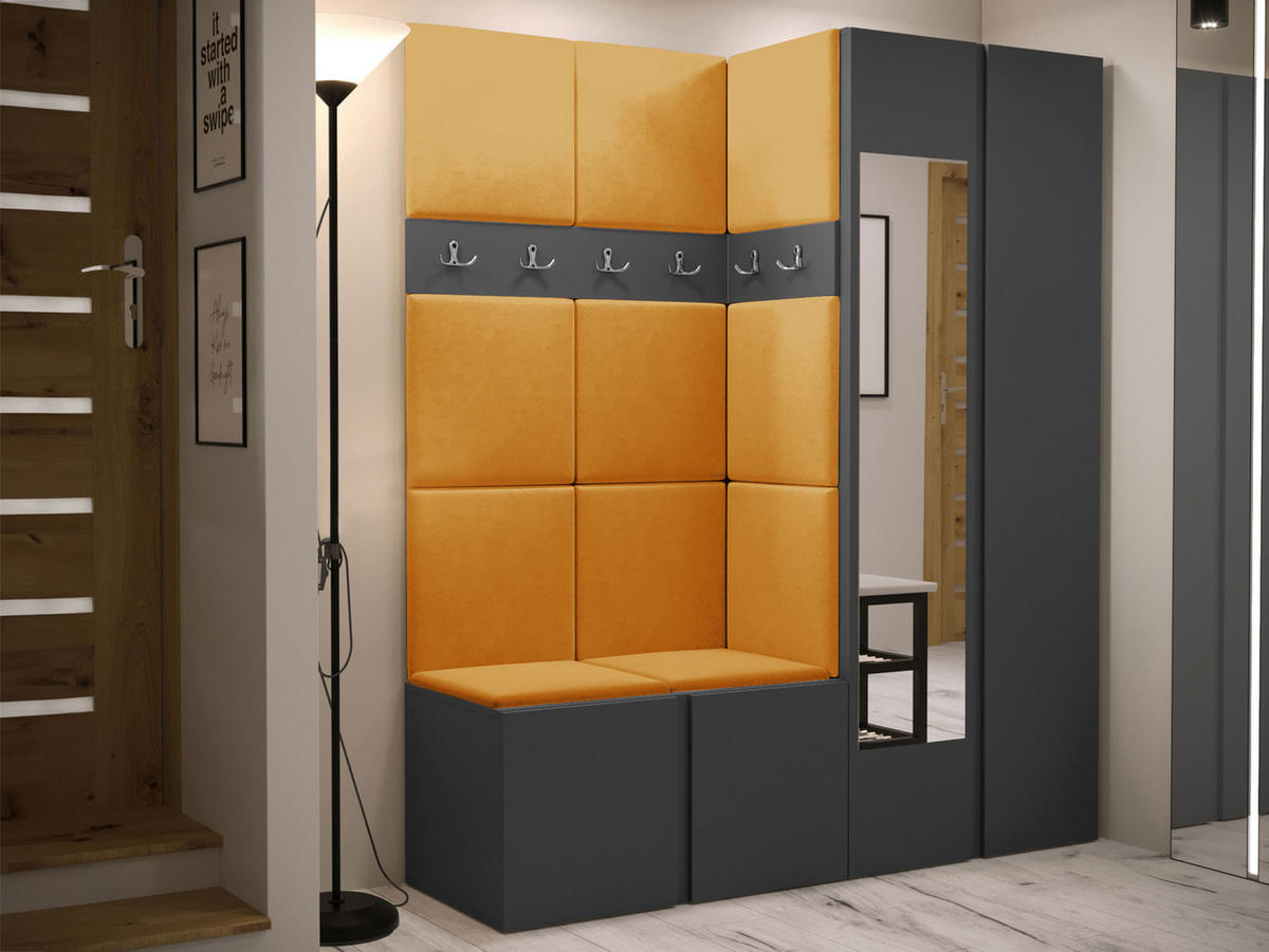 GARDEROBEN-SET Orion XII - Graphitfarben/Orange, Holzwerkstoff/Kunststoff (158/186/46cm) - MIRJAN24