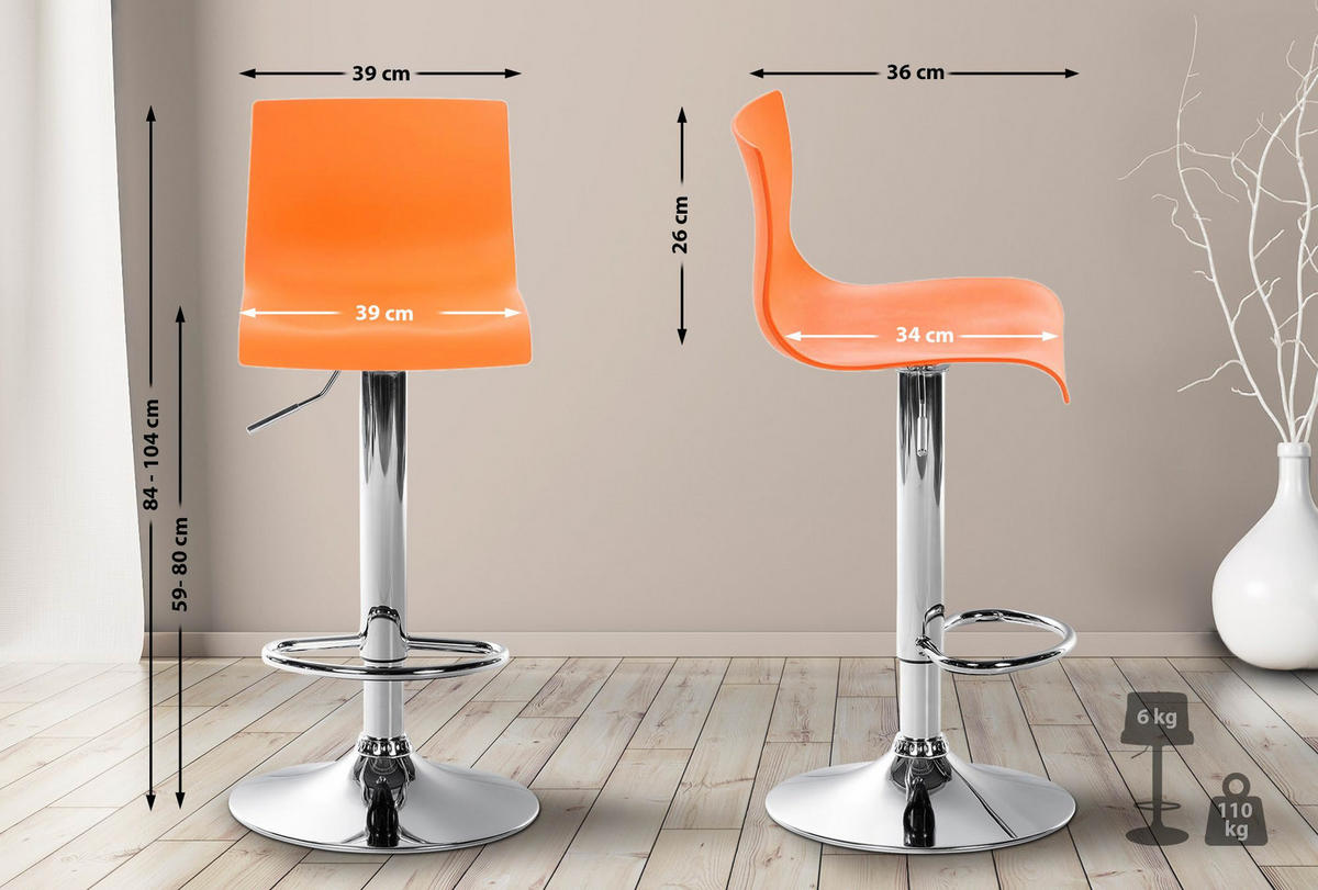 BARHOCKER Kunststoff orange - Chromfarben/Orange, Kunststoff/Metall (39/84/36cm) - CLP
