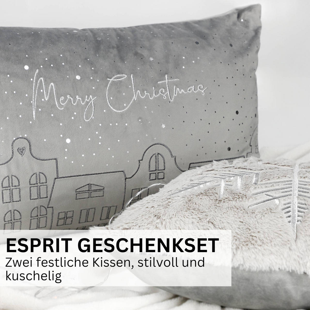 ZIERKISSENHÜLLE WEIHNACHTEN TOWN - Grau, Textil (60/40cm) - Esprit