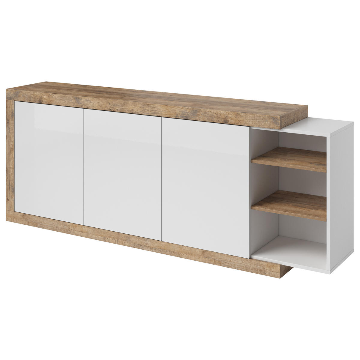 SIDEBOARD SINFONIA 220/86/40 cm mit 3 Türen Eichefarben - Eichefarben/Weiß, Holzwerkstoff (220/86/40cm) - MASSENO