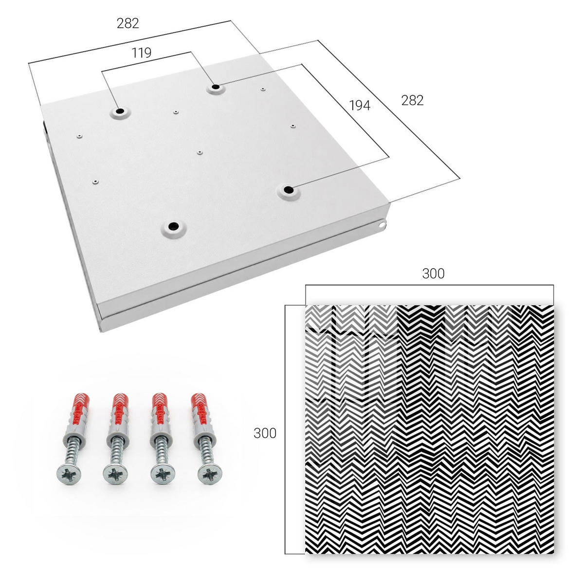 SCHLÜSSELBOX Weiß 30x30 cm – Türöffnung nach rechts - Zickzacklinien dynamisch - Multicolor, Metall (30/30/5cm) - TULUP