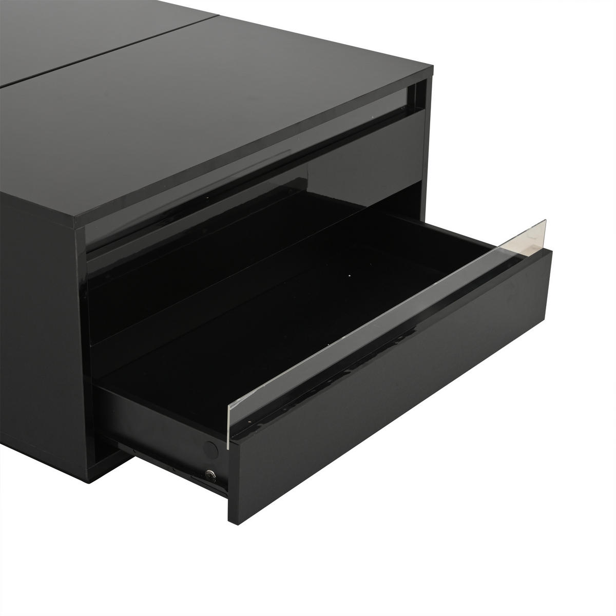 COUCHTISCH 70/70/38 cm schwarz mit höhenverstellbarer Tischplatte und LED-Beleuchtung - Schwarz, Holzwerkstoff (70/70/38cm) - OKWISH