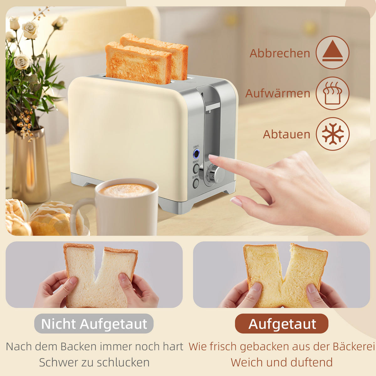 TOASTER mit Wasserkocher DE-07885 Creme - Creme, Kunststoff (16/24.4/23.5cm) - ComfortXL