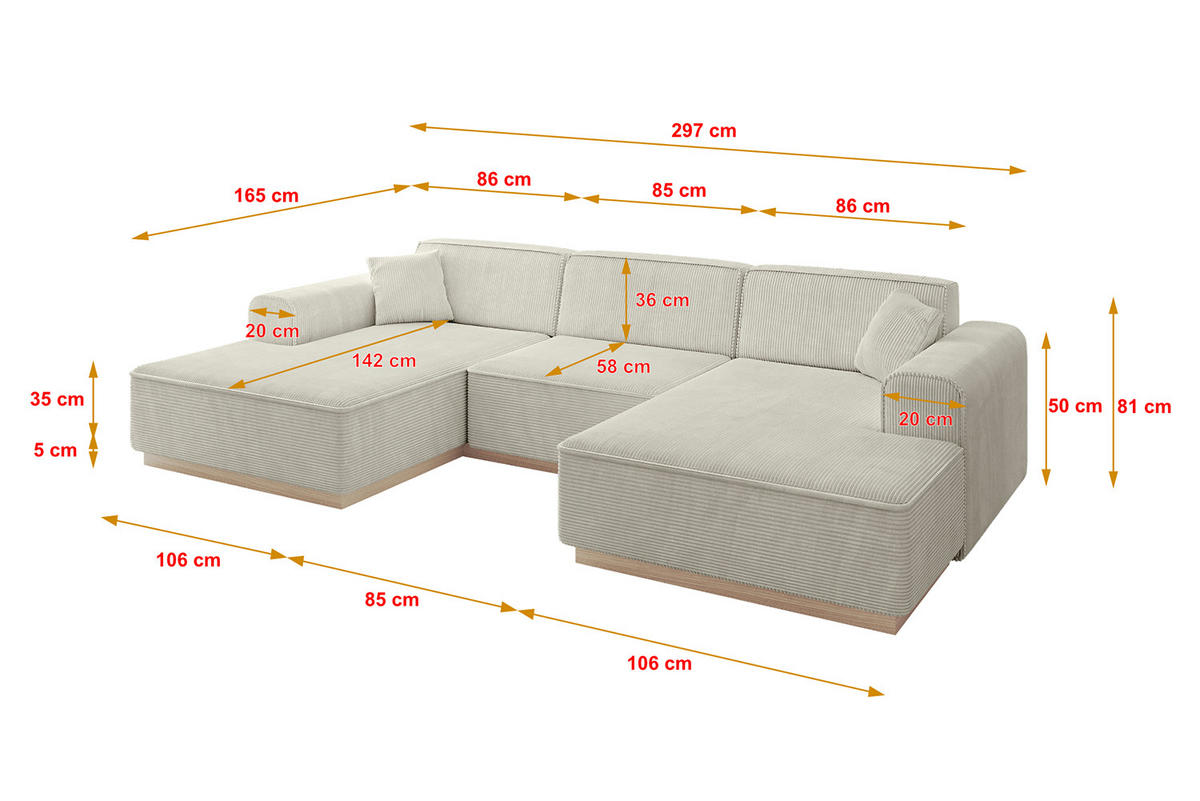 WOHNLANDSCHAFT IREA-U1 - 303x171x83 cm Hellgrau - Ecru/Creme, Holzwerkstoff/Textil (303/83/171cm) - ALTDECOR