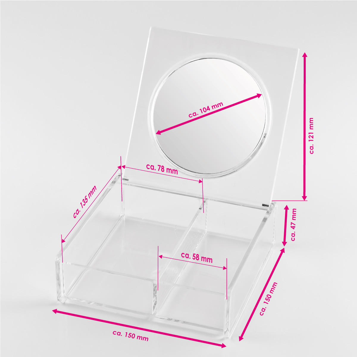 KOSMETIKORGANIZER, mit 2 Fächern, Spiegel im Deckel - Transparent, Kunststoff (15/15/5cm) - bremermann
