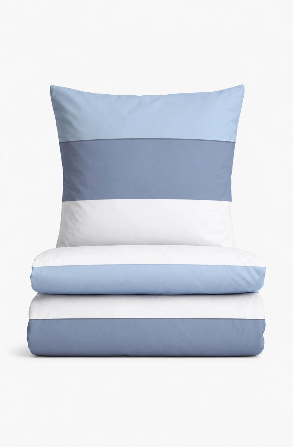BETTWÄSCHE-GARNITUR Premium Satin Blockstreifen taubenblau, 135x200 cm + 80x80 cm - Blaugrau, Textil (135/200cm) - biberna