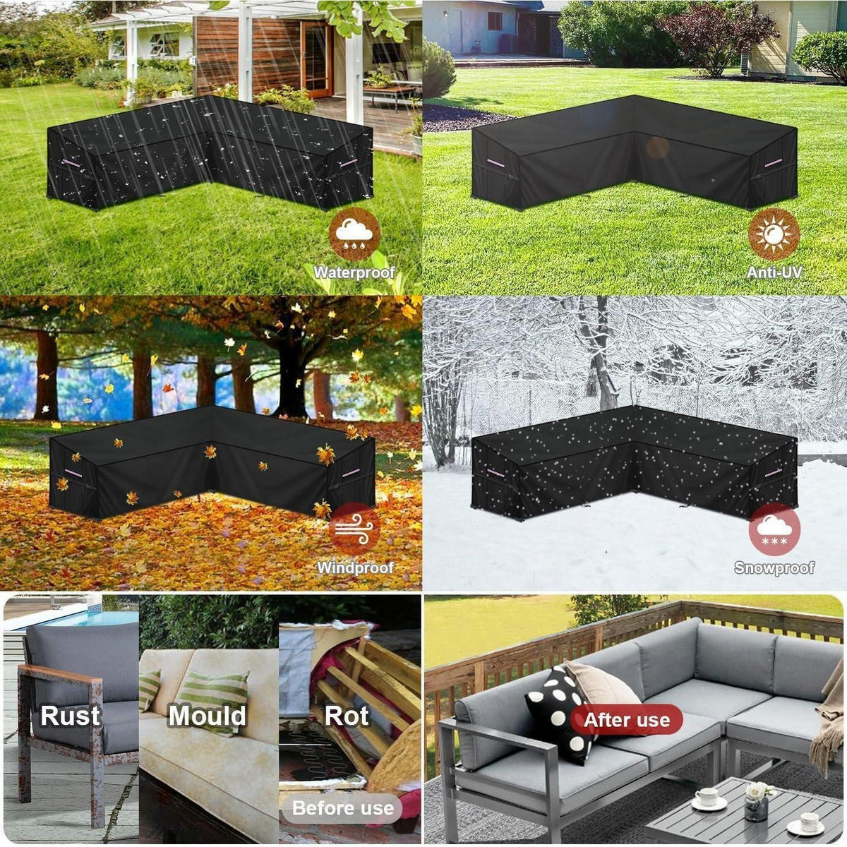 GARTENMÖBEL Abdeckhaube L-Form 235x235x100x90/65cm Wasserdicht - Schwarz, Kunststoff (1/1/1cm)