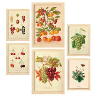 POSTER Set Mit 6 Beeren In Vintage A3 & A4 Rahmen Aus Hellem Holz - Beige, Papier (29/3cm) - Nacnic