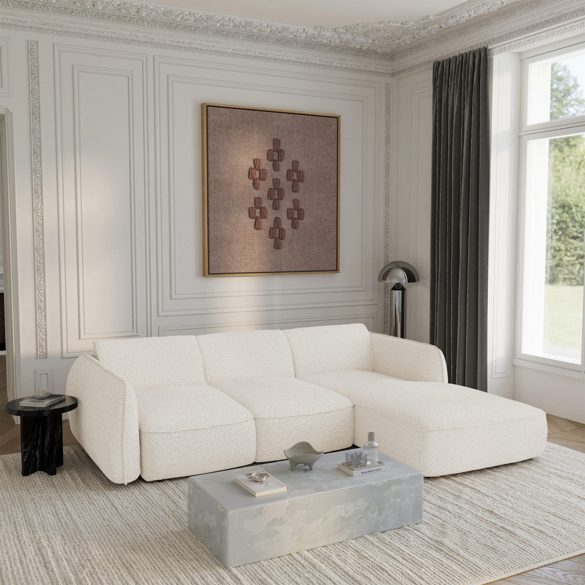 ECKSOFA RECHTS Bouclé-Stoff 274cm - Creme, Textil (274/174cm) - Sia Home