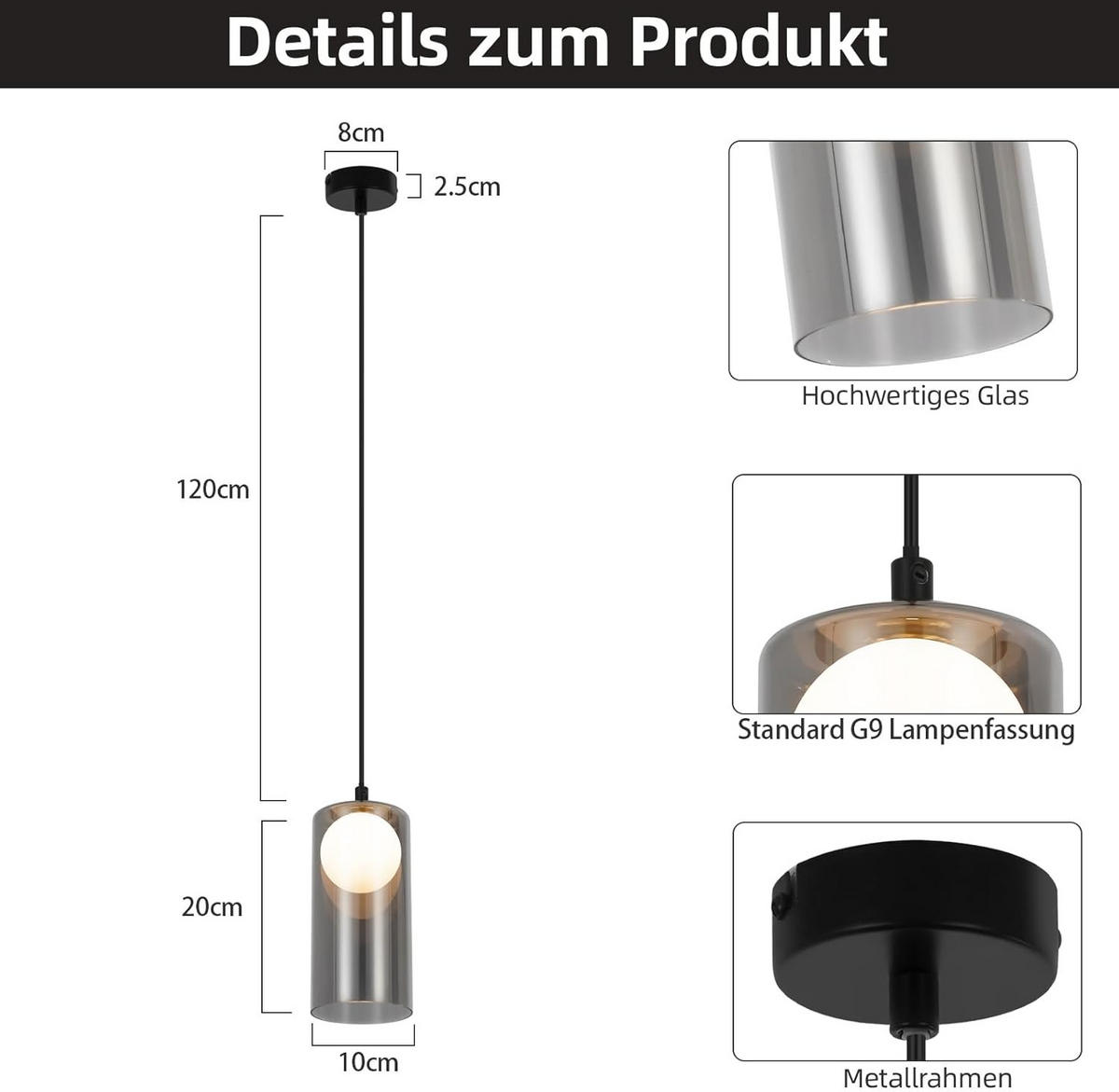 HÄNGELEUCHTE Wrythu 12.0/151.5/12.0 cm - Schwarz, Glas (12/12/151.5cm) - ZMH
