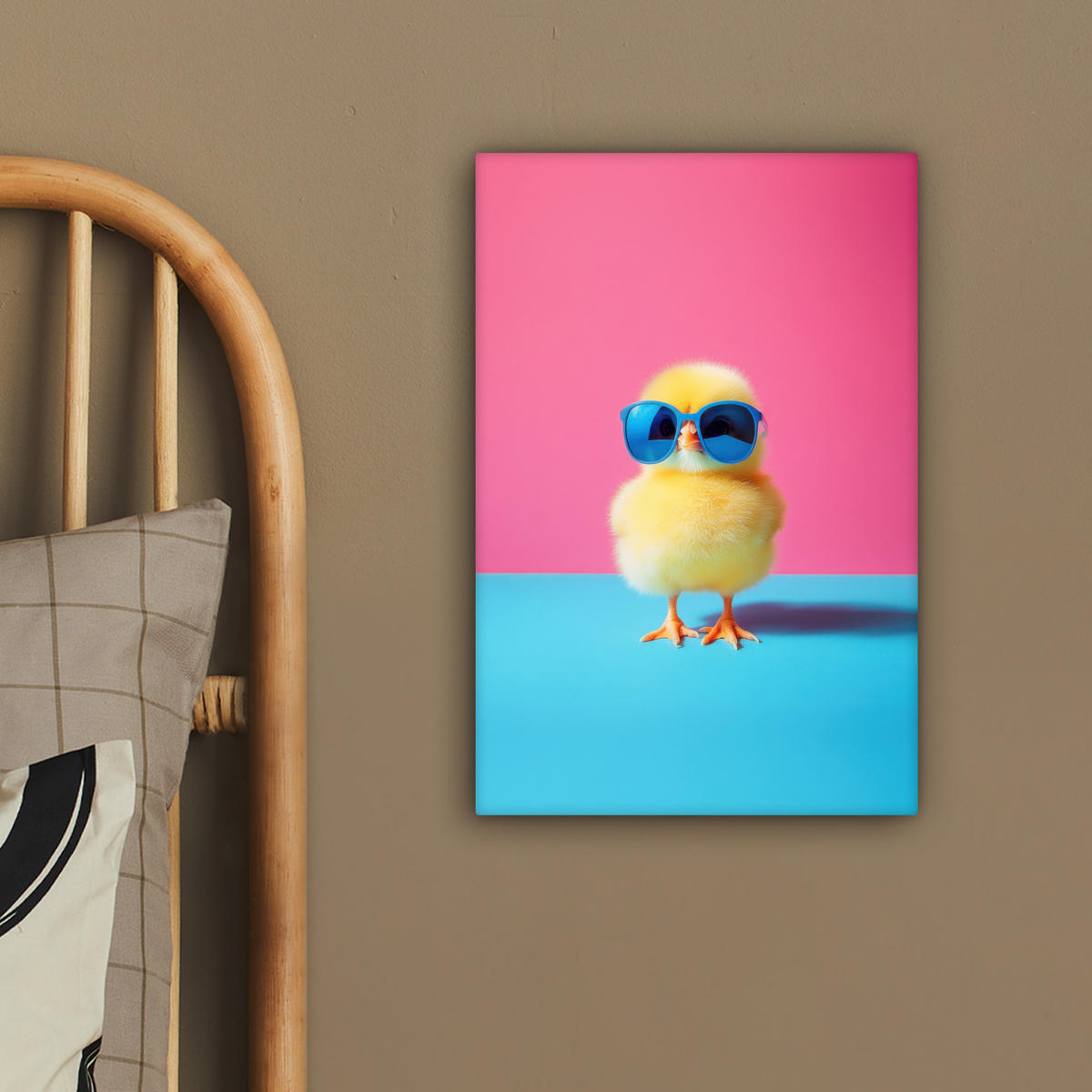 LEINWANDBILD Chick - Sonnenbrille - Blau Deko Wohnzimmer 20x30 cm - Pink/Gelb, Textil (20/30cm) - MuchoWow