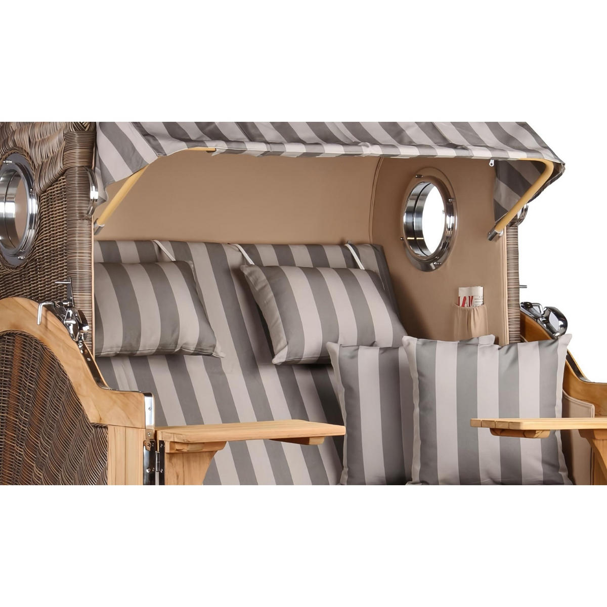 STRANDKORB Düne 2 Sitzer Teak PE Grey - Braun/Grau, Holz/Metall (125/170/80cm) - Mr. Deko