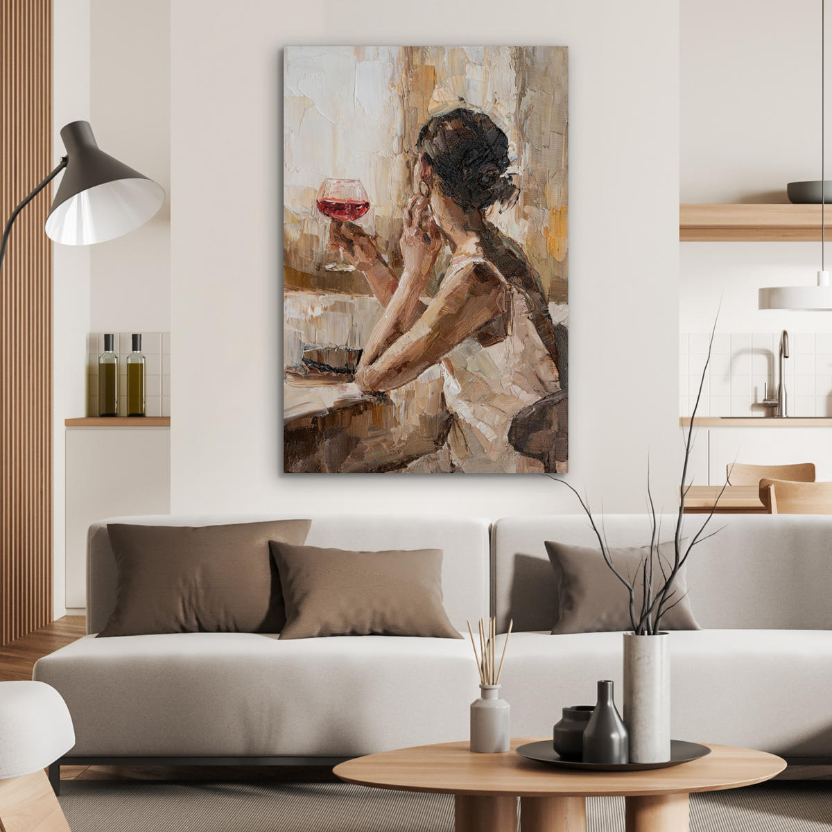 METALLBILD Ölgemälde - Frau - Wein 60x90 cm - Hellbraun, Metall (60/90cm) - MuchoWow