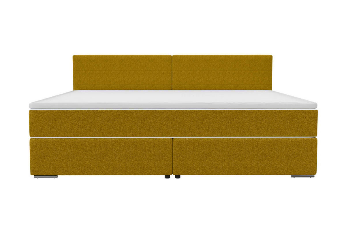 FAMILIENBETT BOXSPRINGBETT Webstoff Gelb 260/200 cm - Chromfarben/Gelb, Kunststoff/Textil (260/200cm) - 99rooms